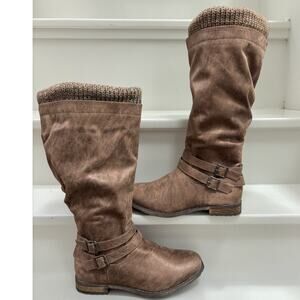 Torrid 10W Wide Width & Calf Brown Slouch Faux Suede Sweater Trim Knee Boots New